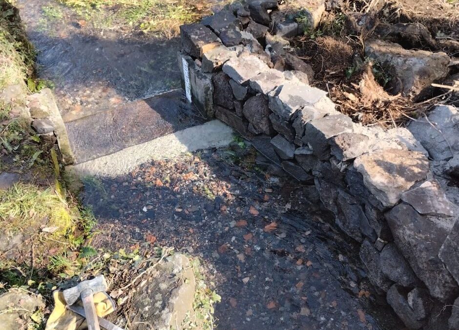 Reparación de pared seca de piedra volcánica en la zona volcánica de la Garrotxa